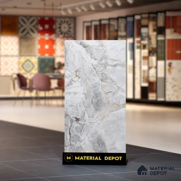 Grey Marble Floor & Wall Tile TL 07431 Prestige Royal Credal Smoke 4 ft x 2 ft Vitrified Matte Finish - 9 mm | Random 6 | Suitable for Living Room, Bedroom, Bathroom (Sample)