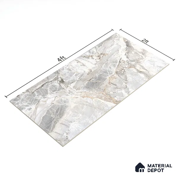 Grey Marble Floor & Wall Tile TL 07431 Prestige Royal Credal Smoke 4 ft x 2 ft Vitrified Matte Finish - 9 mm | Random 6 | Suitable for Living Room, Bedroom, Bathroom (Sample)