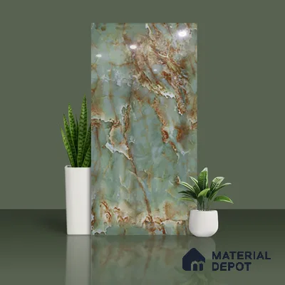 Marble Floor & Wall Tile TL 10278 Emerald Onyx 4 ft x 2 ft Glossy Finish Vitrified Tile - 9 mm | Suitable for Living Room, Bedroom & Bathroom