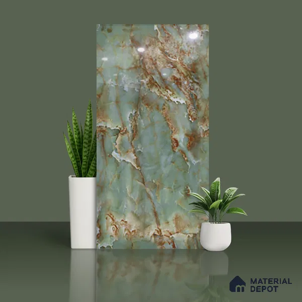 Marble Floor & Wall Tile TL 10278 Emerald Onyx 4 ft x 2 ft Glossy Finish Vitrified Tile - 9 mm | Suitable for Living Room, Bedroom & Bathroom