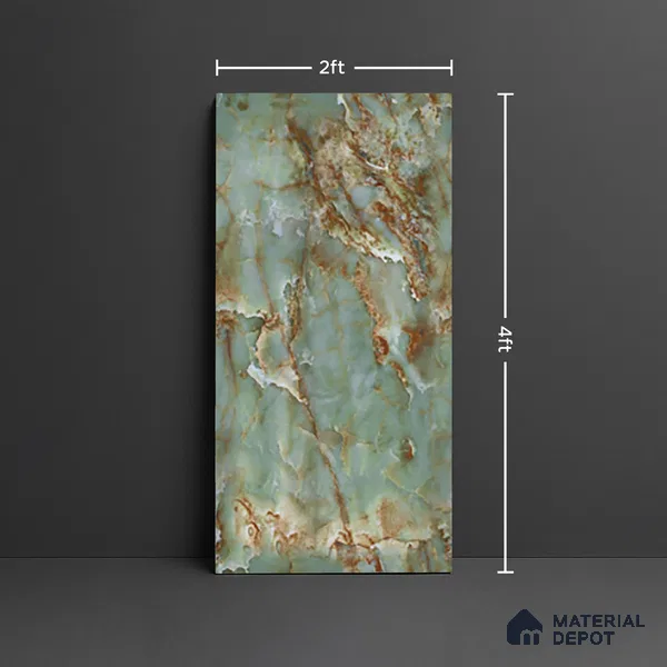 Marble Floor & Wall Tile TL 10278 Emerald Onyx 4 ft x 2 ft Glossy Finish Vitrified Tile - 9 mm | Suitable for Living Room, Bedroom & Bathroom