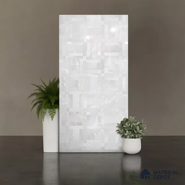 White Stone Floor & Wall Tile TL 08778 B  Royal Miami Onyx White Decor 4 ft x 2 ft Vitrified Glossy Finish - 9 mm | Random Design | Suitable for Living Room, Bedroom, Bathroom