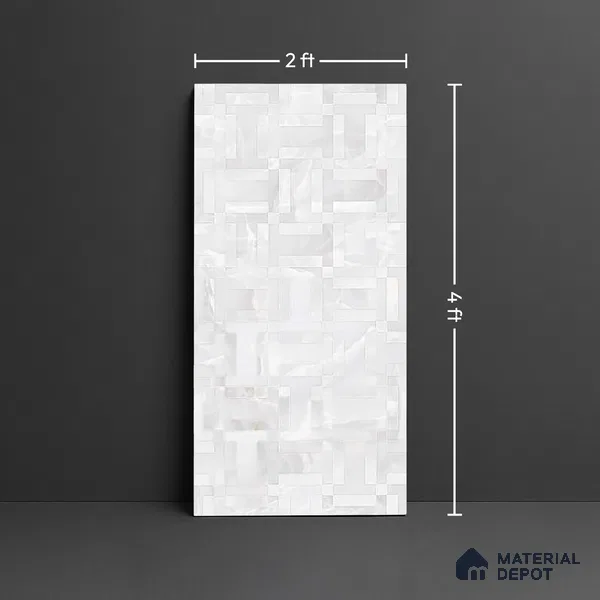 White Stone Floor & Wall Tile TL 08778 B  Royal Miami Onyx White Decor 4 ft x 2 ft Vitrified Glossy Finish - 9 mm | Random Design | Suitable for Living Room, Bedroom, Bathroom