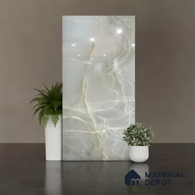 Green Stone Floor & Wall Tile TL 08778 C  Royal Miami Onyx Green 4 ft x 2 ft Vitrified Glossy Finish - 9 mm | Random 6 | Suitable for Living Room, Bedroom, Bathroom