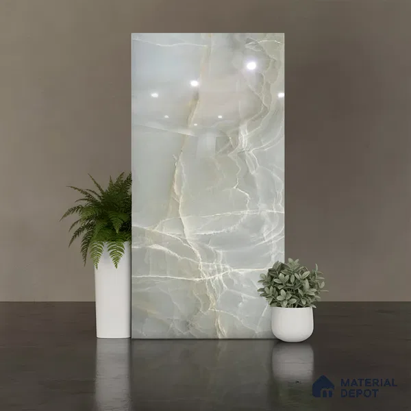 Green Stone Floor & Wall Tile TL 08778 C  Royal Miami Onyx Green 4 ft x 2 ft Vitrified Glossy Finish - 9 mm | Random 6 | Suitable for Living Room, Bedroom, Bathroom
