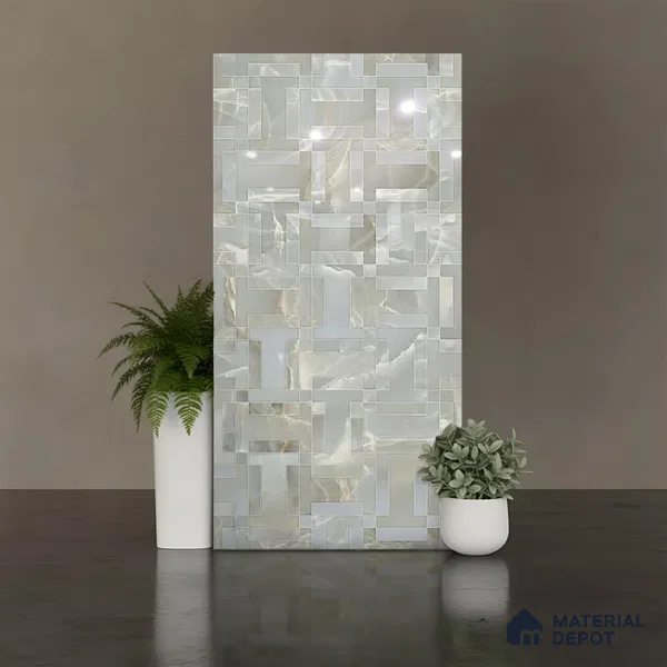 Green Stone Floor & Wall Tile TL 08778 D  Royal Miami Onyx Green Decor 4 ft x 2 ft Vitrified Glossy Finish - 9 mm | Random Design | Suitable for Living Room, Bedroom, Bathroom