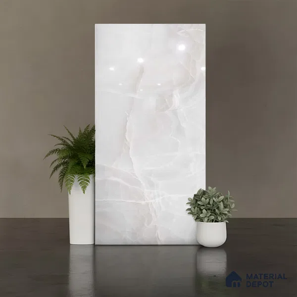 White Stone Floor & Wall Tile TL 08778 Royal Miami Onyx White 4 ft x 2 ft Vitrified Glossy Finish - 9 mm | Random 6 | Suitable for Living Room, Bedroom, Bathroom
