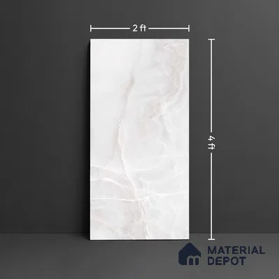 White Stone Floor & Wall Tile TL 08778  Royal Miami Onyx White 4 ft x 2 ft Vitrified Glossy Finish - 9 mm | Random 6 | Suitable for Living Room, Bedroom, Bathroom