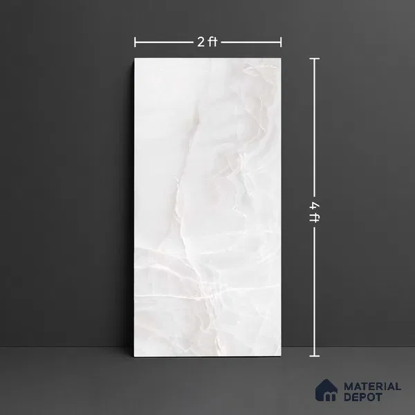 White Stone Floor & Wall Tile TL 08778 Royal Miami Onyx White 4 ft x 2 ft Vitrified Glossy Finish - 9 mm | Random 6 | Suitable for Living Room, Bedroom, Bathroom