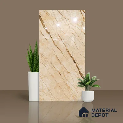 Marble Floor & Wall Tile TL 10566 Almond Beige 4 ft x 2 ft Glossy Finish Vitrified Tile - 9 mm | Suitable for Living Room, Bedroom & Bathroom