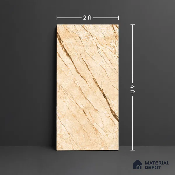 Marble Floor & Wall Tile TL 10566 Almond Beige 4 ft x 2 ft Glossy Finish Vitrified Tile - 9 mm | Suitable for Living Room, Bedroom & Bathroom