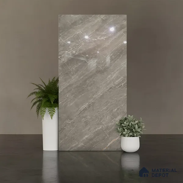 Marble Floor & Wall Tile TL 08441 Roneda Gris 4 ft x 2 ft Glossy Finish Vitrified Tile - 9 mm | Suitable for Living Room, Bedroom & Bathroom