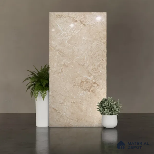 Marble Floor & Wall Tile TL 08412 Rayina Camel 4 ft x 2 ft Glossy Finish Vitrified Tile - 9 mm | Suitable for Living Room, Bedroom & Bathroom
