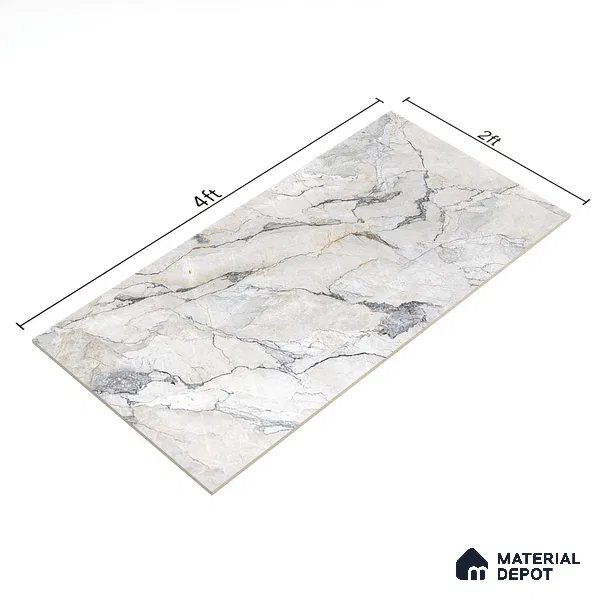 White Marble Floor & Wall Tile TL 07433 Prestige Royal Camouflage 4 ft x 2 ft Vitrified Matte Finish - 9 mm | Random 6 | Suitable for Living Room, Bedroom, Bathroom (Sample)