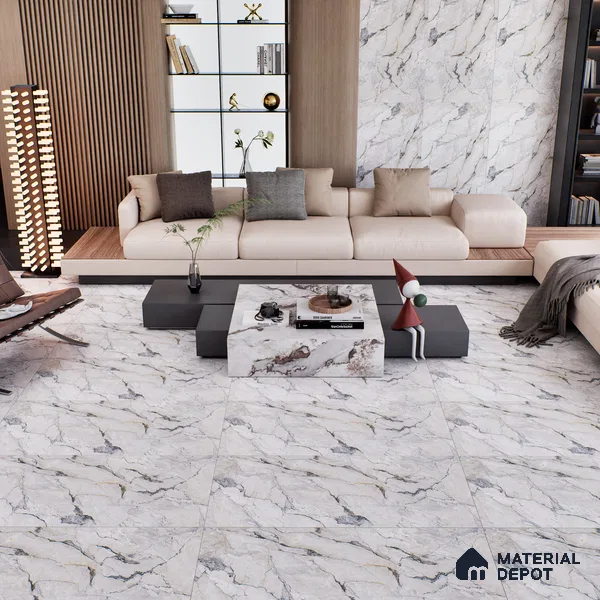 White Marble Floor & Wall Tile TL 07433 Prestige Royal Camouflage 4 ft x 2 ft Vitrified Matte Finish - 9 mm | Random 6 | Suitable for Living Room, Bedroom, Bathroom (Sample)