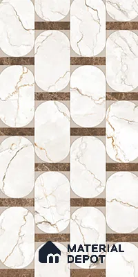 White Patterned  Tile TL 08769 B  Royal Sanzio Avorio Decor 4 ft x 2 ft Vitrified Carving Matte Finish - 9 mm |  Suitable for Living Room, Bedroom, Bathroom