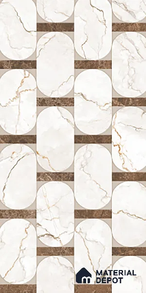 White Patterned  Tile TL 08769 B  Royal Sanzio Avorio Decor 4 ft x 2 ft Vitrified Carving Matte Finish - 9 mm |  Suitable for Living Room, Bedroom, Bathroom