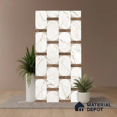 White Patterned  Tile TL 08769 B  Royal Sanzio Avorio Decor 4 ft x 2 ft Vitrified Carving Matte Finish - 9 mm |  Suitable for Living Room, Bedroom, Bathroom