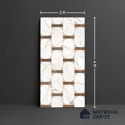 White Patterned  Tile TL 08769 B  Royal Sanzio Avorio Decor 4 ft x 2 ft Vitrified Carving Matte Finish - 9 mm |  Suitable for Living Room, Bedroom, Bathroom