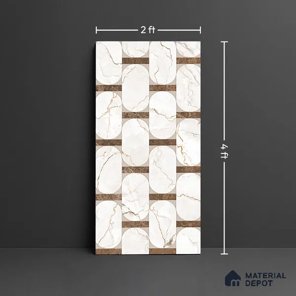 White Patterned  Tile TL 08769 B  Royal Sanzio Avorio Decor 4 ft x 2 ft Vitrified Carving Matte Finish - 9 mm |  Suitable for Living Room, Bedroom, Bathroom