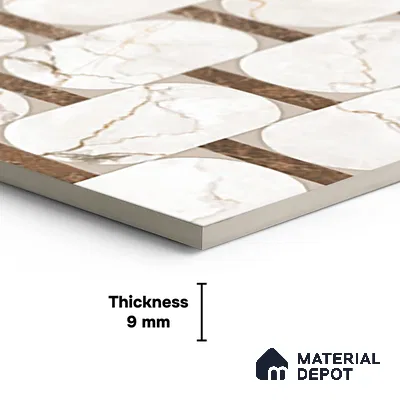 White Patterned  Tile TL 08769 B  Royal Sanzio Avorio Decor 4 ft x 2 ft Vitrified Carving Matte Finish - 9 mm |  Suitable for Living Room, Bedroom, Bathroom