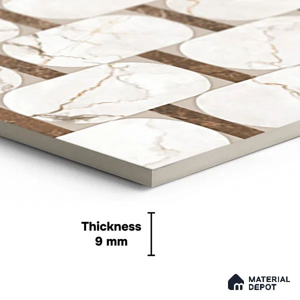 White Patterned  Tile TL 08769 B  Royal Sanzio Avorio Decor 4 ft x 2 ft Vitrified Carving Matte Finish - 9 mm |  Suitable for Living Room, Bedroom, Bathroom