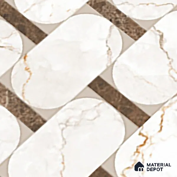 White Patterned  Tile TL 08769 B  Royal Sanzio Avorio Decor 4 ft x 2 ft Vitrified Carving Matte Finish - 9 mm |  Suitable for Living Room, Bedroom, Bathroom
