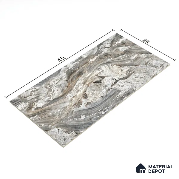 Black Marble Floor & Wall Tile TL 07430 Prestige Royal Fonix Natural 4 ft x 2 ft Vitrified Matte Finish - 9 mm | Random 4 | Suitable for Living Room, Bedroom, Bathroom (Sample)