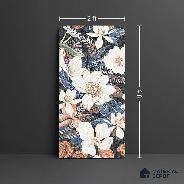 Floral Wall Tile TL 08783  Agate White 4 ft x 2 ft Vitrified Carving Matte Finish - 9 mm |  | Suitable for Living Room, Bedroom, Bathroom
