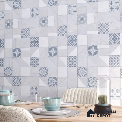 Moroccan Wall Tile TL 07487 B Epoxy Decor Blue 4 ft x 2 ft Carving Matte Finish Vitrified Tile - 9 mm | Suitable for Living Room, Bedroom & Bathroom