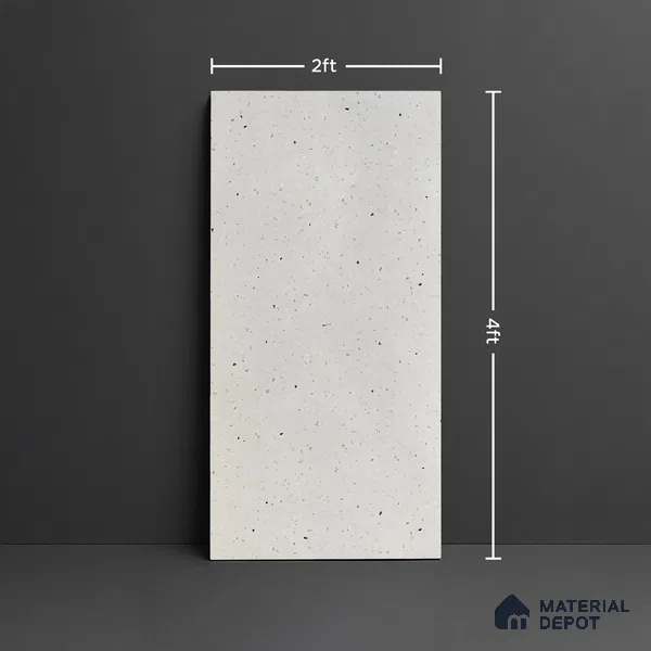 Terrazzo Floor & Wall Tile TL 10133 Bruno Flake Silver 4 ft x 2 ft Vitrified Matte Finish - 9 mm | Suitable for Living Room, Bedroom & Bathroom
