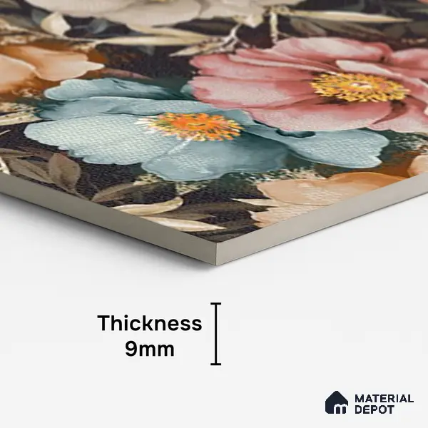 Floral Wall Tile TL 08780 C  Shimmer Black Decor 4 ft x 2 ft Vitrified Carving Matte Finish - 9 mm |  | Suitable for Living Room, Bedroom, Bathroom