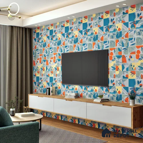 Tropical Wall Tile TL 07488 B Flower Decor Aqua 4 ft x 2 ft Carving Matte Finish Vitrified Tile - 9 mm | Suitable for Bathroom, Accent/Feature Wall, Bedroom