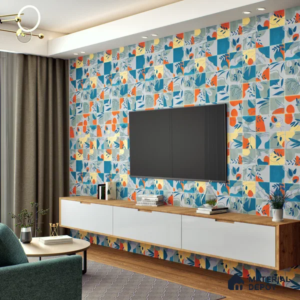 Tropical Wall Tile TL 07488 B Flower Decor Aqua 4 ft x 2 ft Carving Matte Finish Vitrified Tile - 9 mm | Suitable for Living Room, Bedroom & Bathroom (Sample)