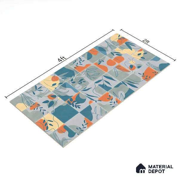 Tropical Wall Tile TL 07488 B Flower Decor Aqua 4 ft x 2 ft Carving Matte Finish Vitrified Tile - 9 mm | Suitable for Living Room, Bedroom & Bathroom (Sample)