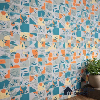 Tropical Wall Tile TL 07488 B Flower Decor Aqua 4 ft x 2 ft Carving Matte Finish Vitrified Tile - 9 mm | Suitable for Living Room, Bedroom & Bathroom (Sample)