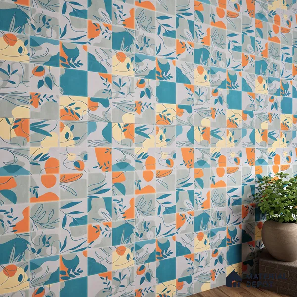 Tropical Wall Tile TL 07488 B Flower Decor Aqua 4 ft x 2 ft Carving Matte Finish Vitrified Tile - 9 mm | Suitable for Living Room, Bedroom & Bathroom (Sample)