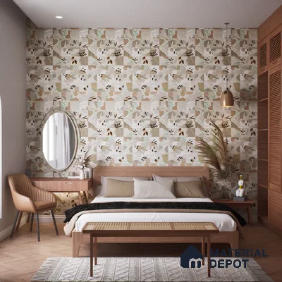 Tropical Wall Tile TL 07488 Flower Decor Brown 4 ft x 2 ft Matte Finish Vitrified Tile - 9 mm | Suitable for Living Room, Bedroom & Bathroom (Sample)