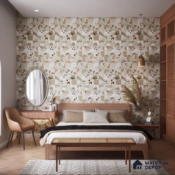 Tropical Wall Tile TL 07488 Flower Decor Brown 4 ft x 2 ft Matte Finish Vitrified Tile - 9 mm | Suitable for Living Room, Bedroom & Bathroom (Sample)