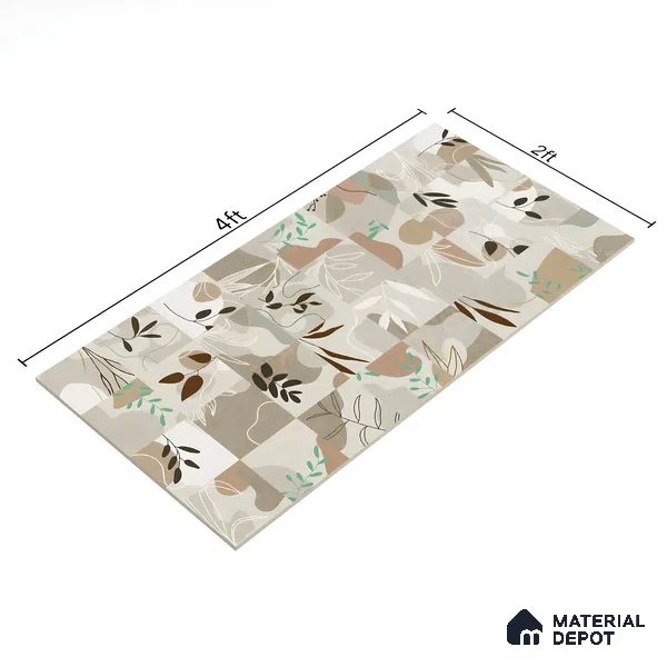 Tropical Wall Tile TL 07488 Flower Decor Brown 4 ft x 2 ft Matte Finish Vitrified Tile - 9 mm | Suitable for Living Room, Bedroom & Bathroom (Sample)