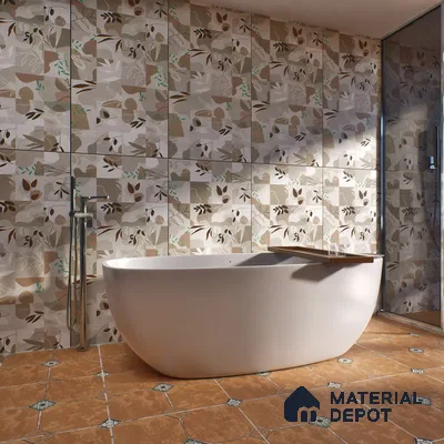 Tropical Wall Tile TL 07488 Flower Decor Brown 4 ft x 2 ft Matte Finish Vitrified Tile - 9 mm | Suitable for Living Room, Bedroom & Bathroom (Sample)