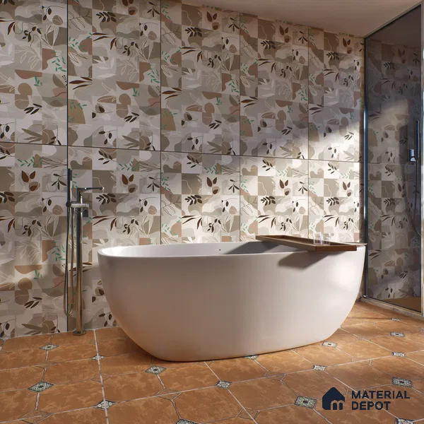 Tropical Wall Tile TL 07488 Flower Decor Brown 4 ft x 2 ft Matte Finish Vitrified Tile - 9 mm | Suitable for Living Room, Bedroom & Bathroom (Sample)
