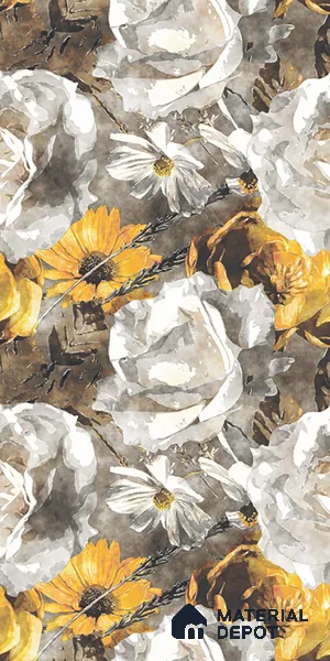 Floral Wall Tile TL 08772  Royal Gold Flower 4 ft x 2 ft Vitrified Carving Matte Finish - 9 mm | Suitable for Bathroom, Accent/Feature Wall, Foyer