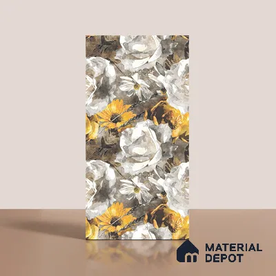 Floral Wall Tile TL 08772  Royal Gold Flower 4 ft x 2 ft Vitrified Carving Matte Finish - 9 mm | Suitable for Bathroom, Accent/Feature Wall, Foyer