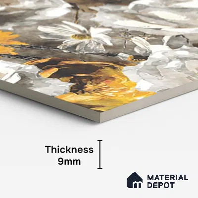 Floral Wall Tile TL 08772  Royal Gold Flower 4 ft x 2 ft Vitrified Carving Matte Finish - 9 mm | Suitable for Bathroom, Accent/Feature Wall, Foyer