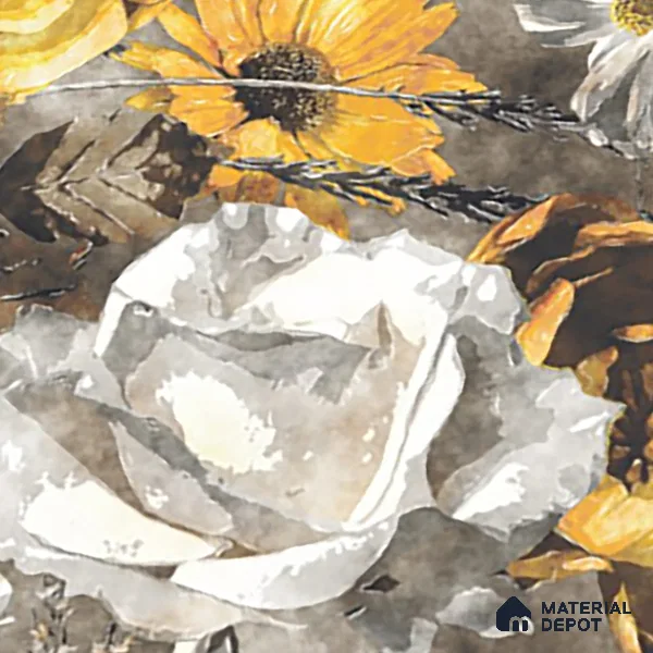 Floral Wall Tile TL 08772  Royal Gold Flower 4 ft x 2 ft Vitrified Carving Matte Finish - 9 mm | Suitable for Bathroom, Accent/Feature Wall, Foyer