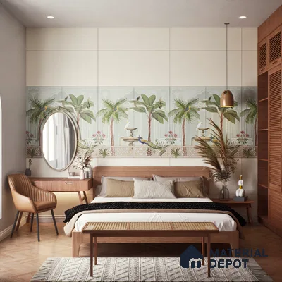 Tropical Wall Tile TL 07497 Prestige Royal Haveli Haven 4 ft x 2 ft Designer Tiles Vitrified Matte Finish - 9 mm | 1 Box Contain A & B Faces | Suitable for Bathroom, Accent/Feature Wall, Dining Area