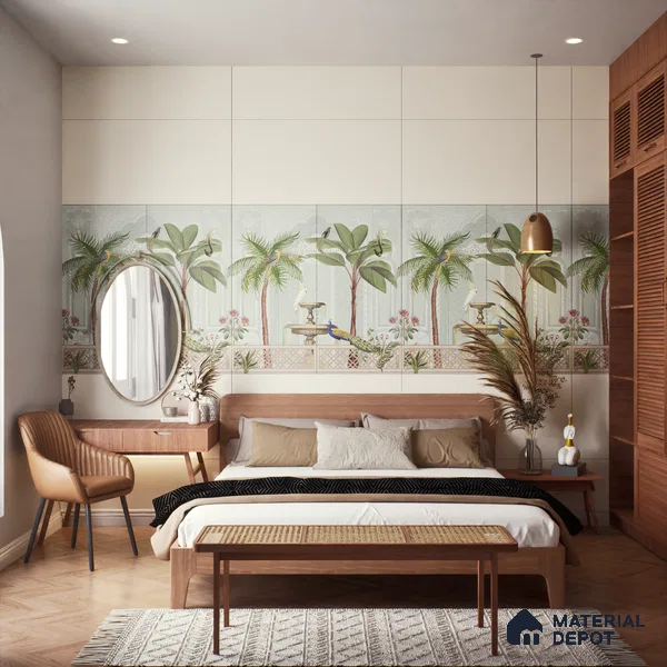 Tropical Wall Tile TL 07497 Prestige Royal Haveli Haven 4 ft x 2 ft Designer Tiles Vitrified Matte Finish - 9 mm | 1 Box Contain A & B Faces | Suitable for Bathroom, Accent/Feature Wall, Dining Area
