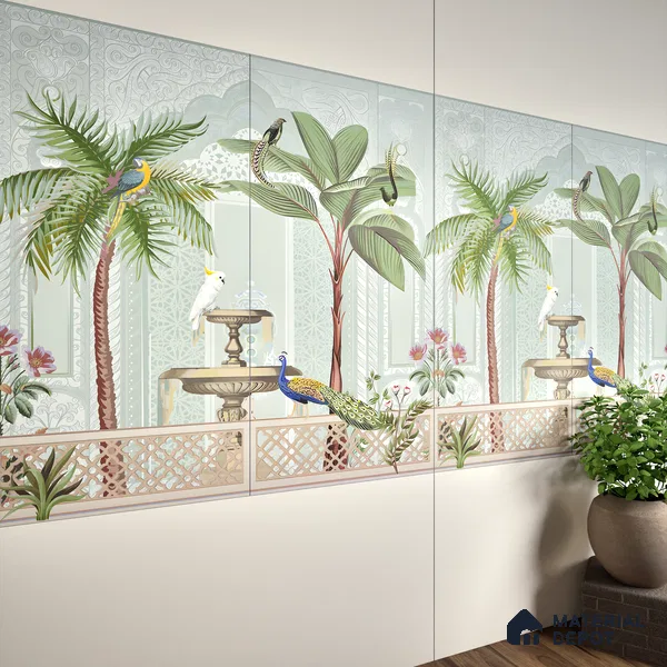 Tropical Wall Tile TL 07497 Prestige Royal Haveli Haven 4 ft x 2 ft Designer Tiles Vitrified Matte Finish - 9 mm | 1 Box Contain A & B Faces | Suitable for Bathroom, Accent/Feature Wall, Dining Area