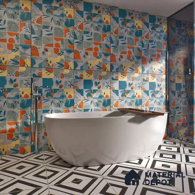 Tropical Wall Tile TL 07488 B Flower Decor Aqua 4 ft x 2 ft Carving Matte Finish Vitrified Tile - 9 mm | Suitable for Living Room, Bedroom & Bathroom (Sample)